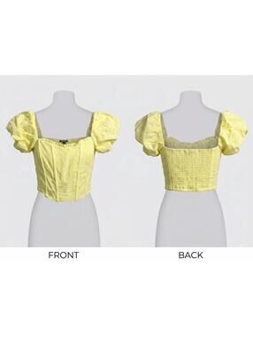 💛NWOT Wild Fable Yellow Cropped Corset Puff Sleeve Eyelet Top Size XL. 11-16💛